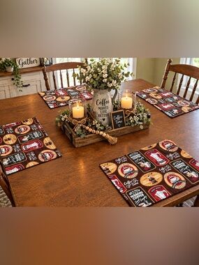 Handmade Coffee-Themed Quilted Placemats Set of 4